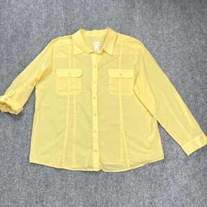 Chicos Top Sz 3 Womens Size XL Button Front Roll Tab Sleeve Lightweight Cotton